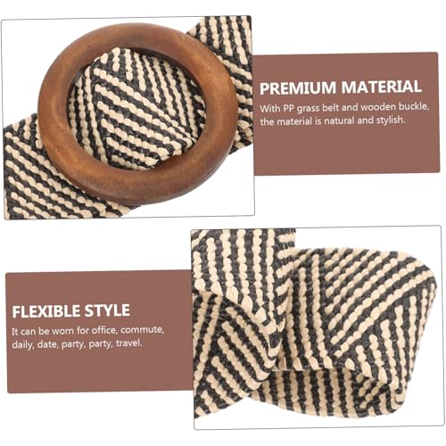 VANZACK Woven Waist Belt Wood Buckle Elastic PP Straw Band for Girls Costumes Fashionable Dress Accessory2