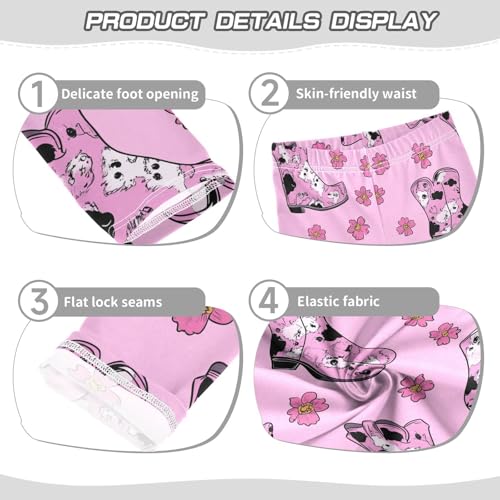 Wusikd Pink Cowgirl Boots Girls' Leggings Toddler Doodles Flowers Pink Kids Yoga Pants Dance Active Tights 4T3