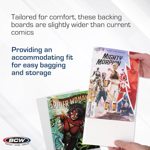 Image of BCW Current Comic Book Backing Boards - 100 Pack | 24 pt., Coated, Buffered with 3% Calcium Carbonate | Precision Cut for Current Comic Bags | Long-Term Comic Book Storage
