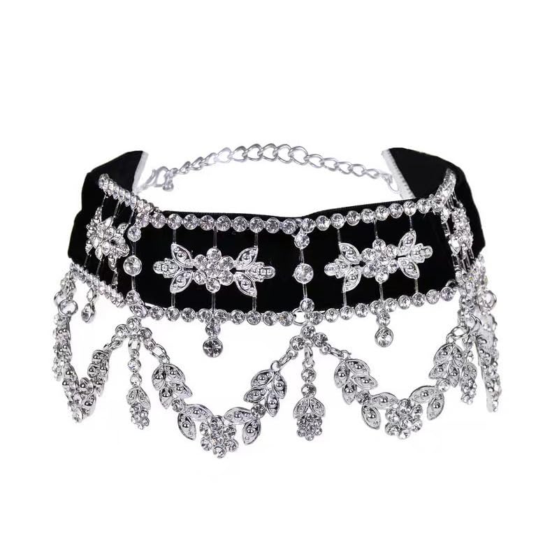 GlowaveRhinestone Choker Necklaces - Elegant Silver Plated Diamond Chokers - Crystal Glitter Jewelry Gifts for Women, and Bridal Weddings
