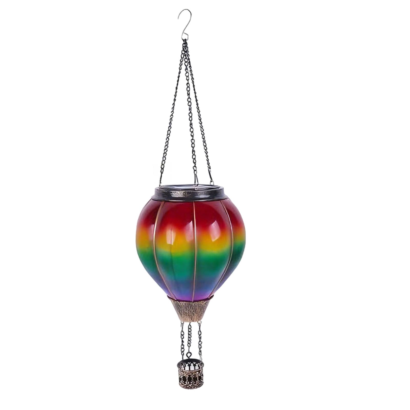 Linterna solar de globo aerostático, lámpara colgante para decoración de patio al aire libre, 44 x 15 cm, cubierta de vidrio multicolor, LED, metal y plástico, para fiestas, bodas y vacaciones