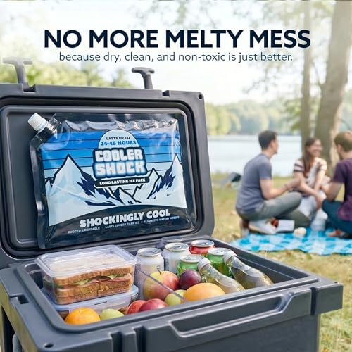 Image of Cooler Shock Reusable Ice Packs for Cooler - Long Lasting Cold Freezer Packs for Coolers and Lunch Boxes - Cooler Ice Packs for Camping Gear, Fishing, Road Trips, Beach Must Haves