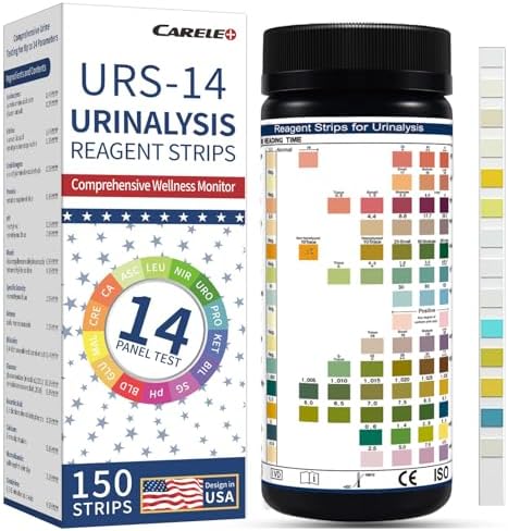 14 Parameters Urine Test Strips for Urinalysis | 150 Strips - Testing for Kidney, Liver, UTI, Keto Diet, Ketosis, PH, KET, Prot, SG, BIL, CRE, BLO, and +7 More