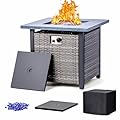 ONUUNPY Propane Fire Pit Table 28inch - 50,000 BTU Outdoor Gas Fire Pit with Lid & Glass Rocks - Perfect for Patio, Deck, Backyard?CSA Certified Fire Table ?OceanVein Tabletop?