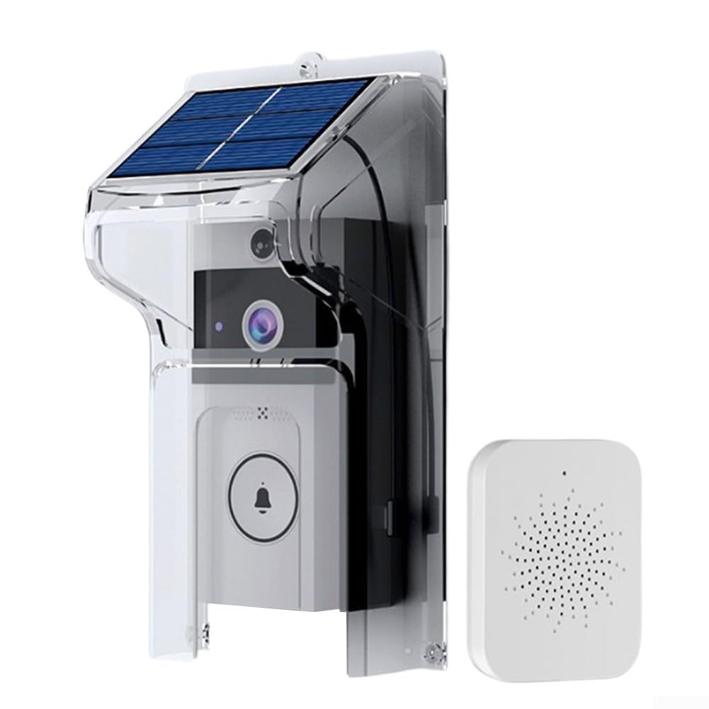 DAZZLEEX Sonnette avec Caméra, Sonnette sans Fil Anneau avec Caméra, Sonnette WiFi à énergie Solaire avec Couvercle étanche pour Vision Nocturne et système d'interphone bidirectionnel, Blanc