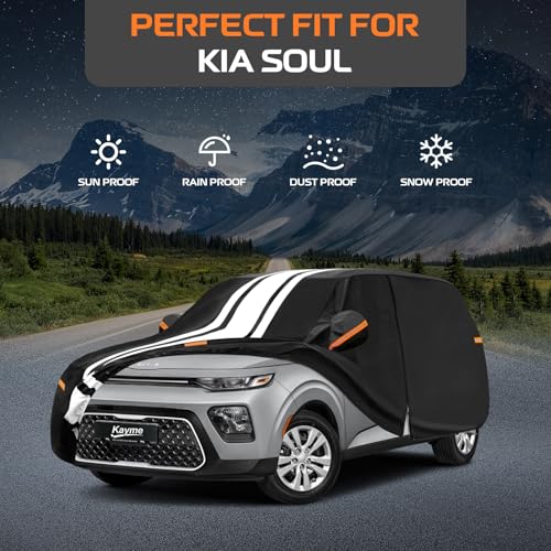 Image of Kayme Heavy Duty Car Cover Custom Fit for Kia Soul (2009-2025) | Waterproof All Weather for Automobiles, Gift with Tape /Towel /Bag, Outdoor Full Exterior Cover Rain Snow Sun UV Protection.