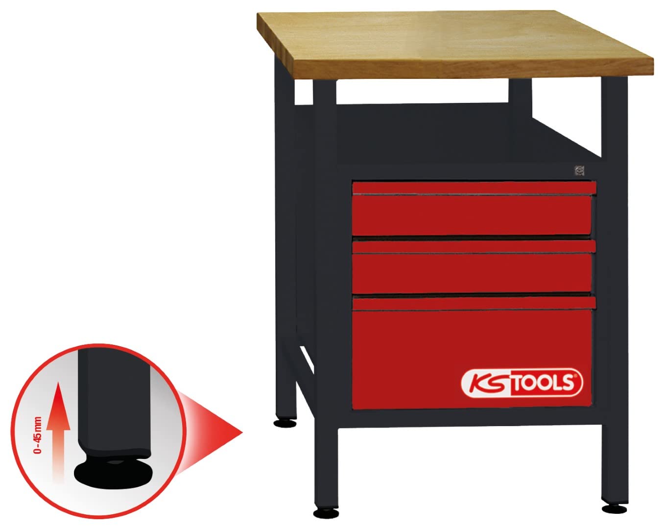 KS Tools 865.0010 Banco de trabajo profesional con 3 cajones, 840x600x600mm