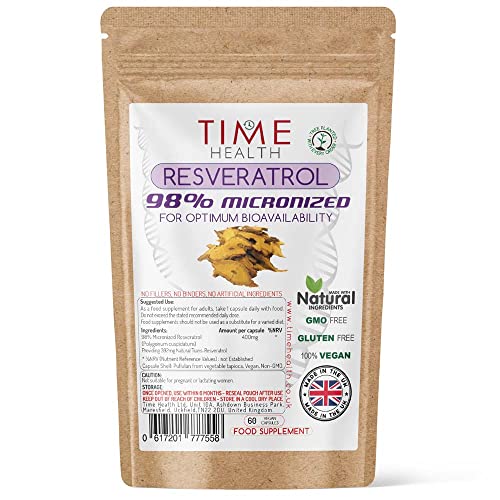 New: 98% Pure Micronized Resveratrol Capsules - Optimum Bioavailability - Natural Trans Resveratrol Derived from Japanese Knotweed - UK Manufactured - Zero Additives (60 Capsule Pouch)