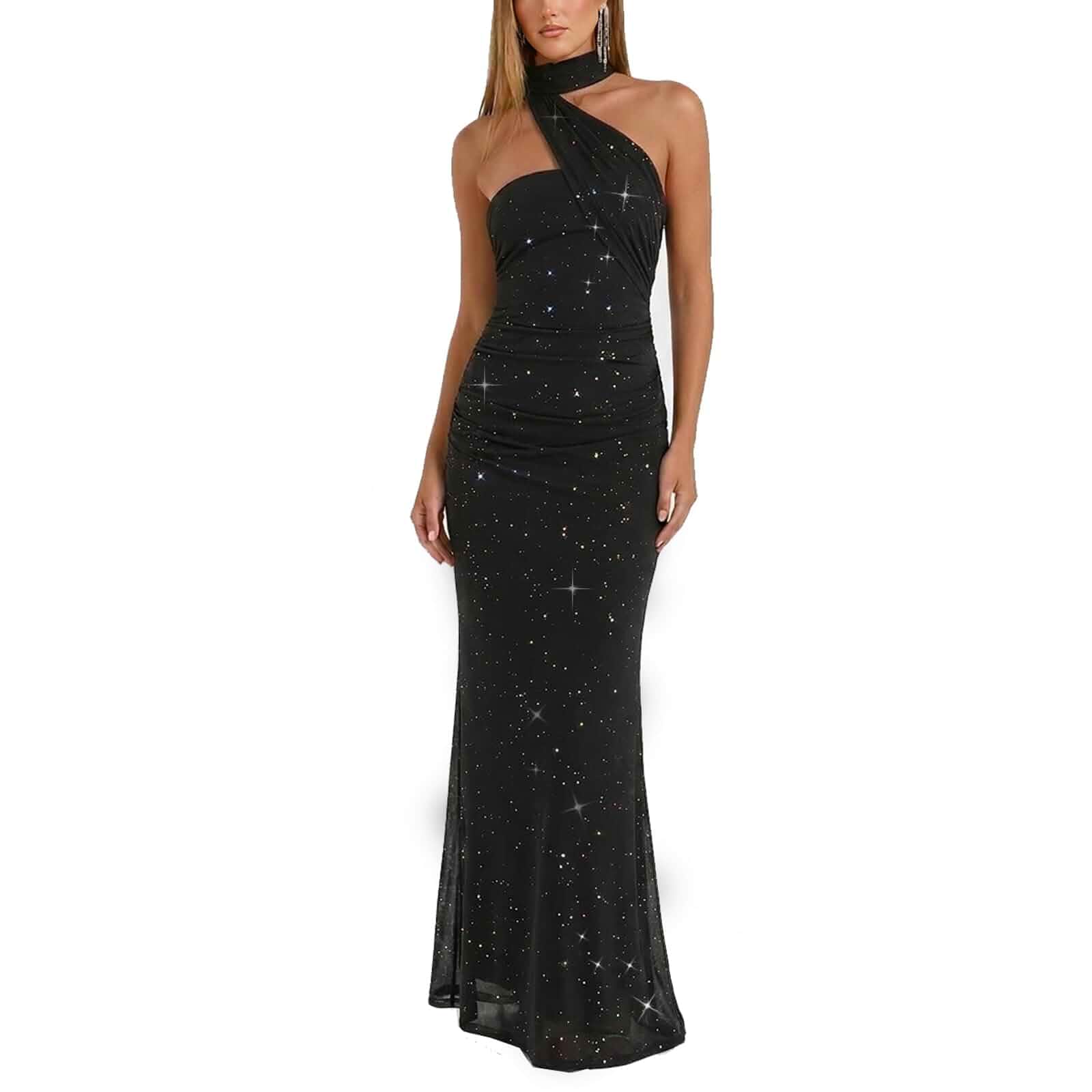 Women Sparkly Formal Dress Strapless Bodycon Tube Top Maxi Dress Wedding Guest Long Dresses Cocktail Gown Scarf