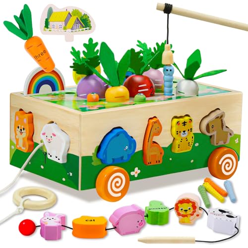 MutoToy 6 in 1 Holzspielzeug für Kinder Motorikspielzeug aus Holz ab 1 2 3 Jahr