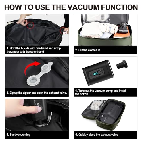 Image of Vacuum Seal Backpack Travel with Pump, Expandable Vacuum Backpack with Air Compression System, Airback Vacpack TSA Lock Water Resistant Carry-On Luggage (Green)