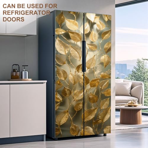 Image of Gold Skeleton Leaf Botanical Door Mural Peel Stick 30.31x78.74in