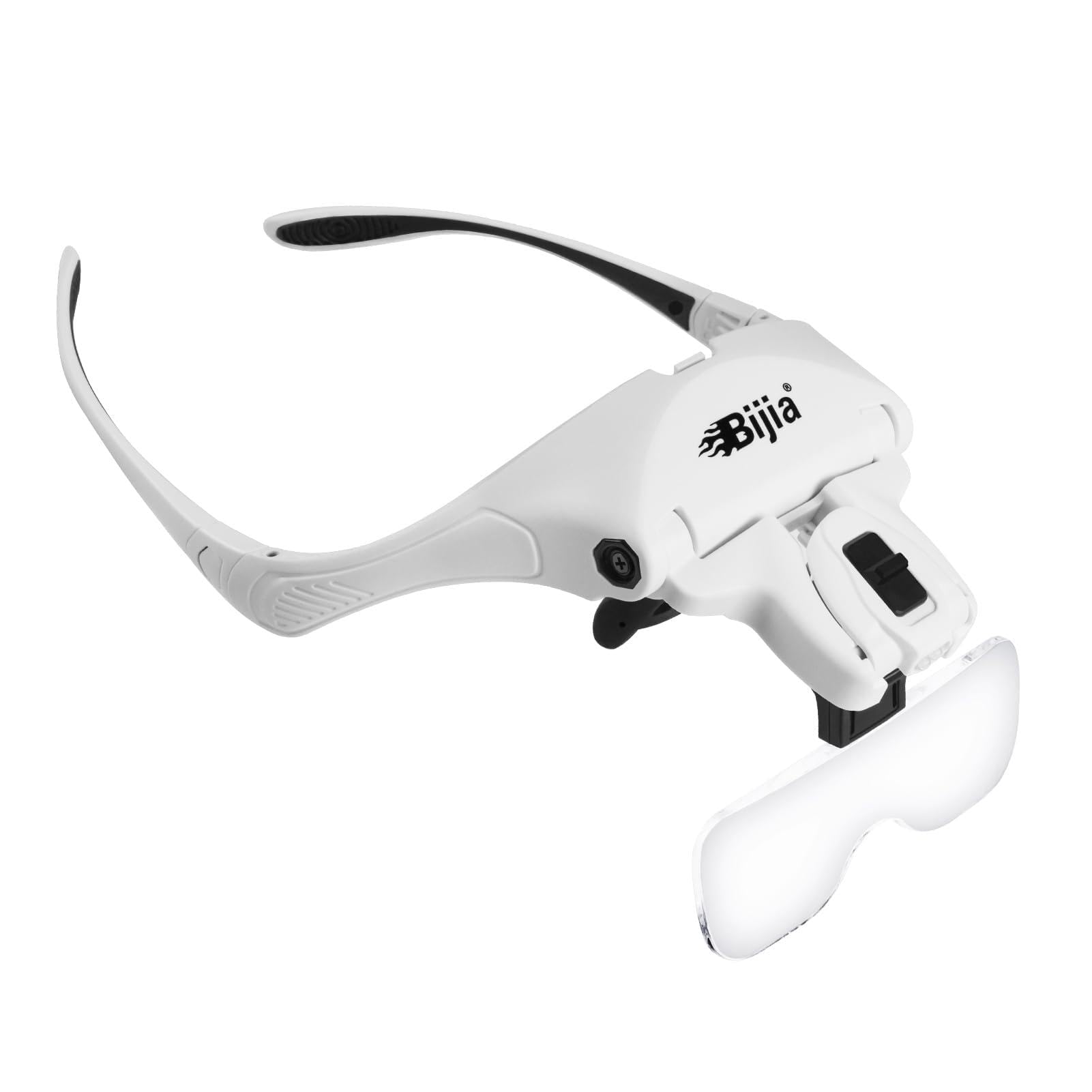 BIJIA Lupenbrille mit 2 LED Licht Hände Frei Kopfband Lupen Standlupe für Hobby, Lesen, Elektriker, Juweliere, Nähen, Reparatur, und ältere Menschen,5 Wechselobjektive(1.0X bis 3.5X)