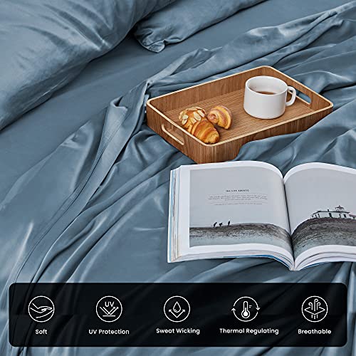 Sleep Zone Luxury Bamboo Sheets Set Full Size 4 Piece - Soft Breathable Cooling Bed Sheets Set - Fitted Flat Sheet & Pillowcase Sets - Pilling Free Fade Resistant Deep Pocket 16" (Blue) #TOP3