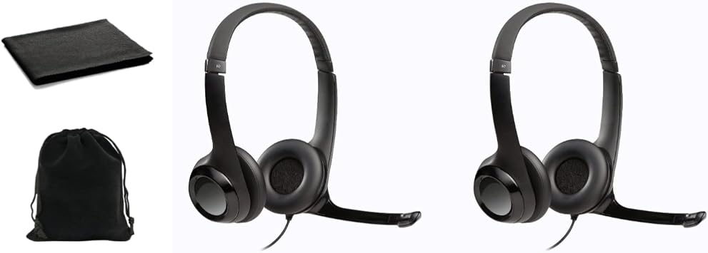 Logitech H390 Wired Headset W/Mic Stereo Headphones with Noise Cancelling Microphone, USB, in-Line Controls, Works with Chromebook, PC Headset, W/Pouch and Cloth, 2 Pack Black Bulk Packaging