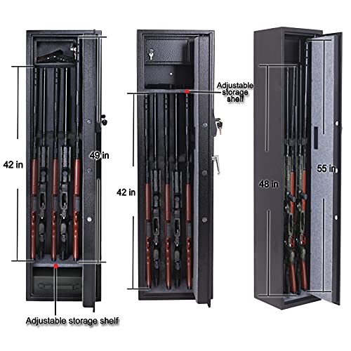 Bafuska Larger And Deeper Rifle Safe, Upgraded Gun Safe For 5 Rifles And Shotguns For Home, Quick Access Gun Cabinet (With/Without Scope) Security Cabinet With Separate Lock Box #TOP1
