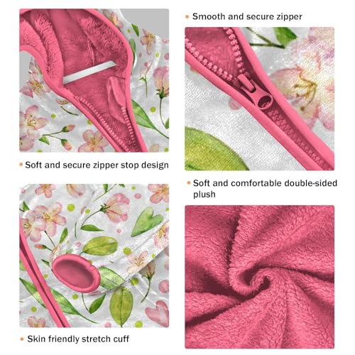 OTVEE Pink Flowers Cherry Blossom Kids Hoodie Jacket Fall Spring Full Zip Warm Outwear Coat3