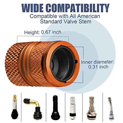 Image of Tire Valve Stem Caps for Car Tires Air Caps Cover 8 Pack Corrosion Resistant Premium Alloy Leak-Proof Universal for SUV Truck Motorcycle Bike Orange