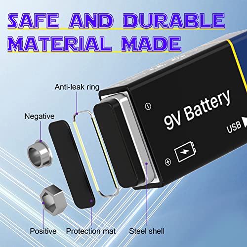 Lclebm Usb Rechargeable 9V Batteries,1300Mah 9V Lithium Rechargeable Batteries Long Lasting 9 Volt Li-Ion Batteries For Smoke Alarm,Digital Cameras And Home Devices - 4 Packs #TOP4