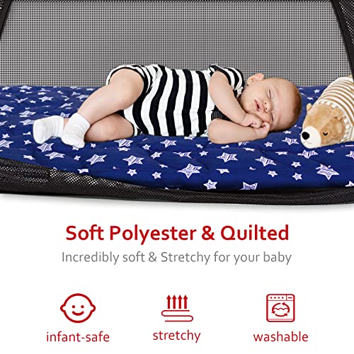 Travel Crib Sheet Quilted Polyester Fits Guava Lotus, Baby Bjorn, Dream On Me Travel Crib Light Playard, Mattress Pad For Guava Lotus Crib, Unisex, Boys & Girls, Navy #TOP1