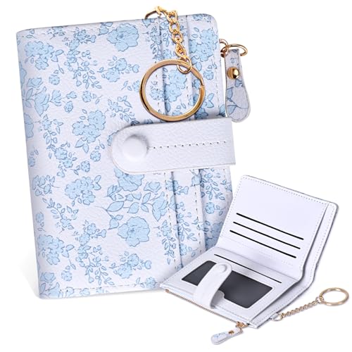 Image of COSHAYSOO RFID Wallet for Women Ladies Slim Compact-Mini Bifold Purse with Card Slots ID Window-Zipper Coin Pocket Bill Holder Keychain Hook Lightweight Waterproof PU Leather-White Orchid