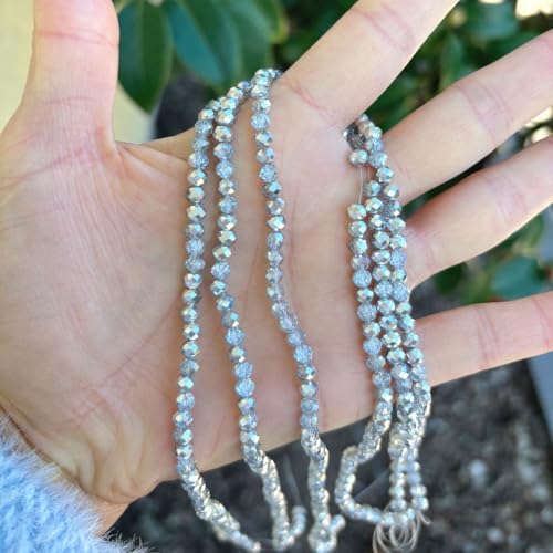 Image of 500pcs Czech Faceted Rondelle Crystal Glass Beads 4mm Small Tiny Bulk Silver Shade