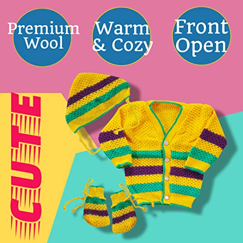 Image of little PANDA Unisex Baby Sweater Woollen Knitted Full Sleeves Sweater with Cap and Booties Set Woolen Sweater Baby Boys and Baby Girls