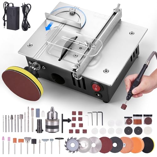 Mini Table Saw for Crafts, Dual Motors & Switches, 7 Levels & Height Adjustable Table Saw with...