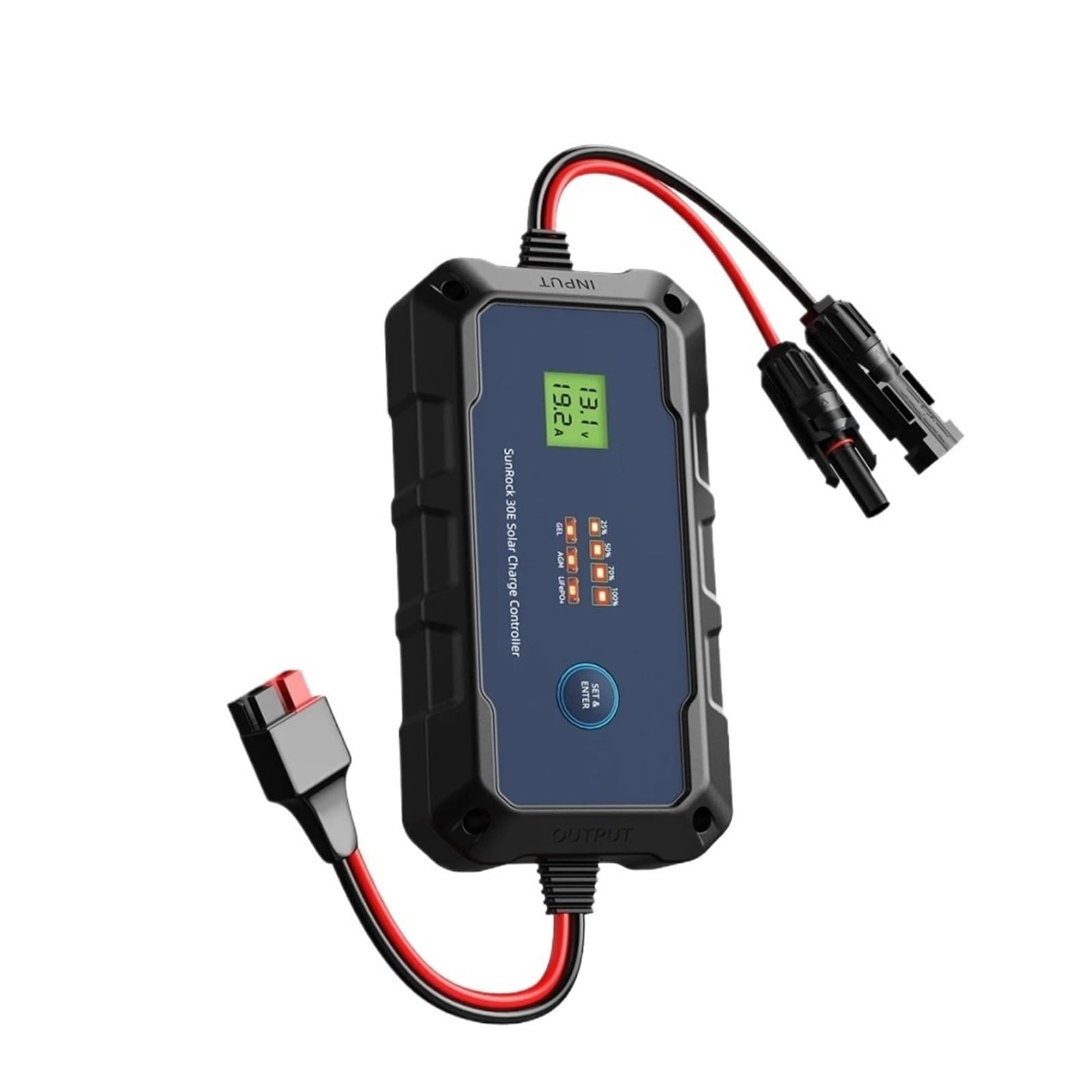 Kontroler ładowania słonecznego 30 A, kontroler ładowarki panelu słonecznego PWM 12 V/24 V wielofunkcyjny regulowany wyświetlacz LCD