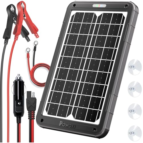 POWOXI 12V Solar Car Battery Charger: 15W Solar Panel Kit Battery Trickle Charger Maintainer with...