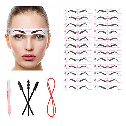 Eyebrow Stencil 24PCS Fashionable Eyebrow Shaper Kit Reusable Eyebrow Templates With Strap Eyebrow Brush 3 Minutes Makeup Tools For Eyebrows For Women For A Variety of Face (24PCS)