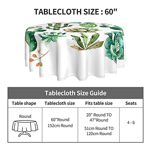 Watercolor Elements Succulent Plants Cactus Round Tablecloth 60 Inch Washable Polyester Table Cloth Water Resistant Spill Proof Table Cover Mat For Dining Kitchen Home Party Wedding Decoration #TOP2