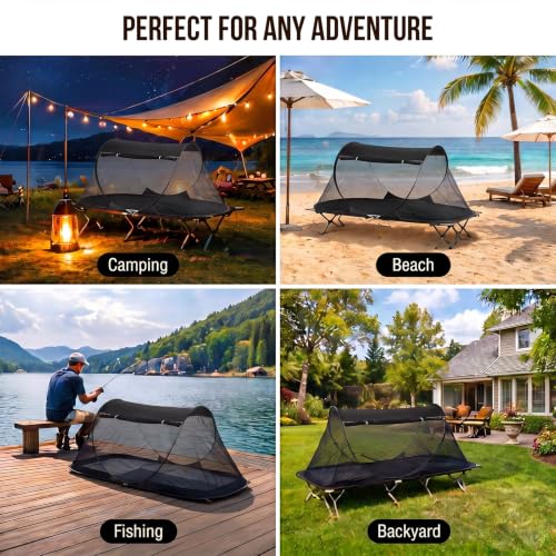 Image of Pop up Mosquito Tent for Camping, 86.6 x 41 x 35 Inch Bug Net Tent with Instant Automatic Setup, Lightweight Portable Screen Net Fits Most Camping Cot for Outdoor Hiking Travel(Black)