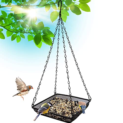 Hanging Bird Feeder Tray By Gray Bunny, Square 7X7” Birdfeeder Tray, Steel Tray Bird Feeder For Outdoors Hanging With Chains #TOP18