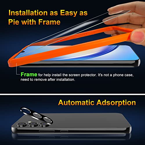 Image of QsmQam 3 Pack Screen Protector for Samsung Galaxy A34 5G + 3 Pack Camera Lens Protector, Ultra HD Tempered Glass, 9H Hardness, Anti Scratch, Easy Installation - Case Friendly