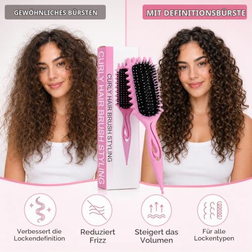 Lockenbürste Curly Hair Brush mit Wildschweinborsten,Stylingbürste (Rosa) – Ansicht 7