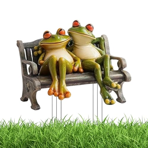 Hogvinnatil Decoración Rane,Figuras De Pareja De Ranas En Banco - Estatuas acrílicas Planas Decoraciones para Casa Jardín Exterior Interior