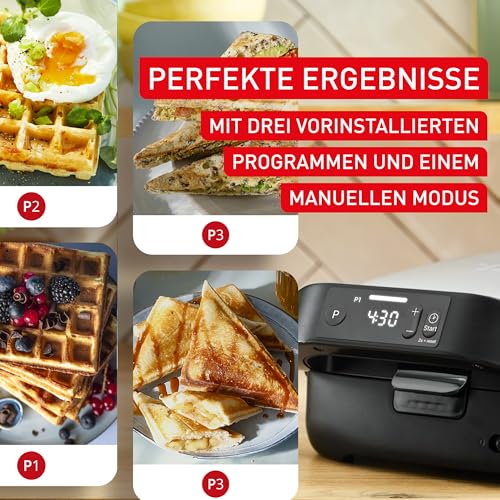 Tefal Snack Collection Precision Sandwich- und Waffeleisen, 3 voreingestellte Programme, digitaler Bildschirm mit Timer, Antihaftbeschichtung, platzsparendes Design, Silber/Schwarz, SW872BF0 3