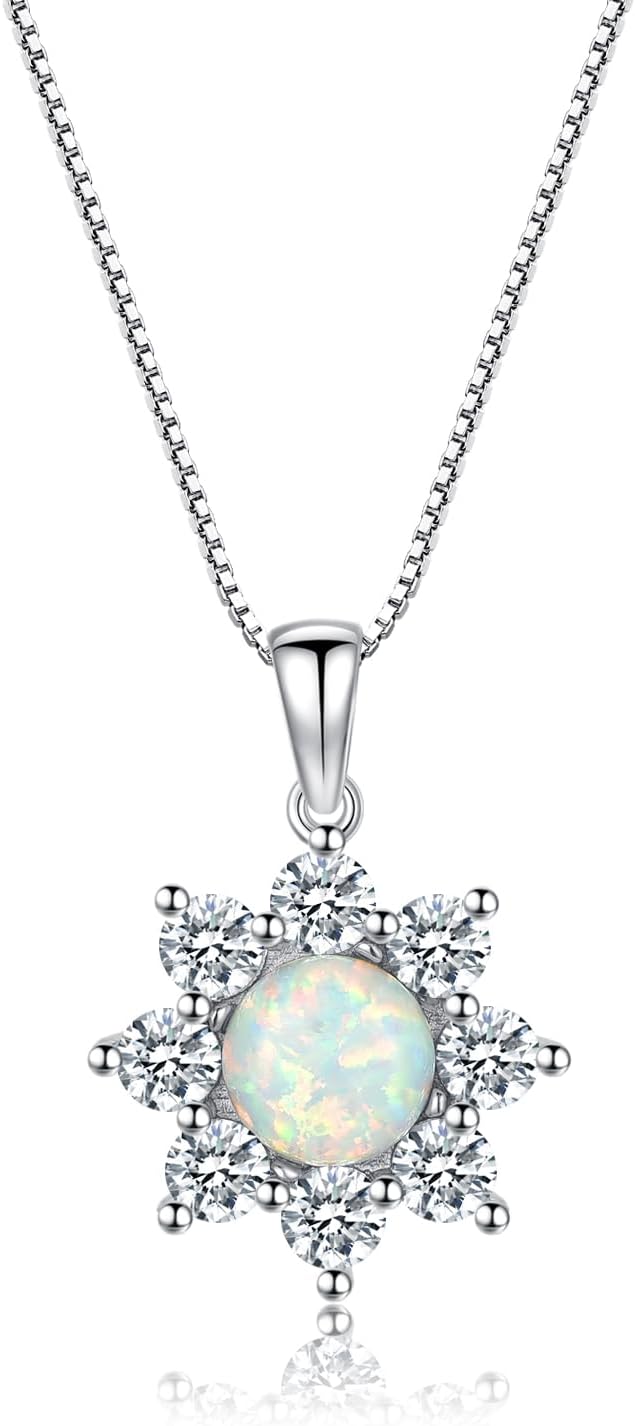 Opal Necklaces for Women, Dainty 925 Sterling Silver Gemstone Pendant, October Birthstone Opal Gemstone Birthday Christmas Gift Jewelry, 16+2inch