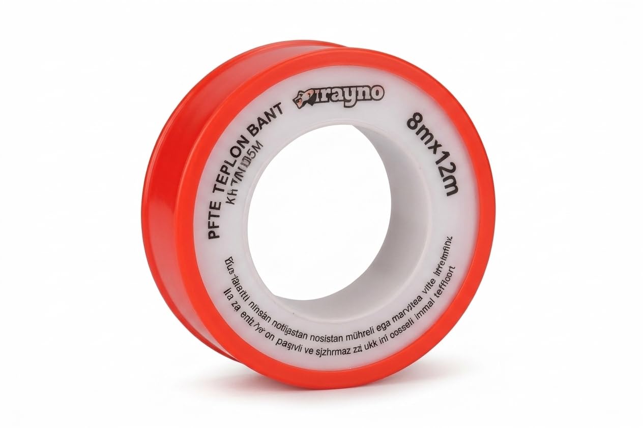 Rayno PTFE Teflon Bant 8mm x 12m | Su ve Gaz Tesisatı için Sızdırmazlık Bandı | Yüksek Dayanım