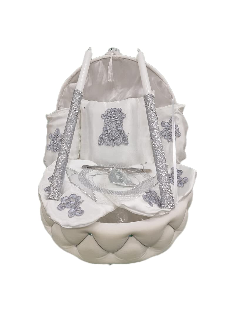 Coffret Henné Luxe Demi Rond Blanc Doré - Kit Complet Mariage Avec Coussin, Gants, Chaussons Et Accessoires