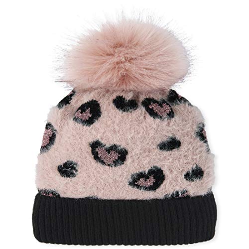 The Children's Place Girls' Leopard Beanie, Almost Pink, L/XL(8+YR)