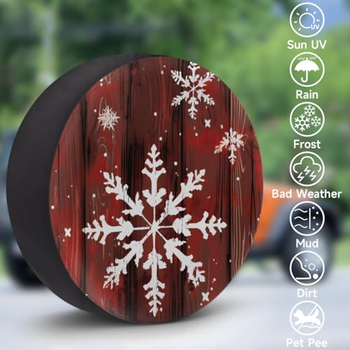Image of Spare Tire Covers for Trailers, RV Spare Tire Cover, 17in Weatherproof Campers Tire Covers Protectors, Camping Trailer Accessories Universal Fit for Trucks Vehicle, Christmas Snowflake Vintage