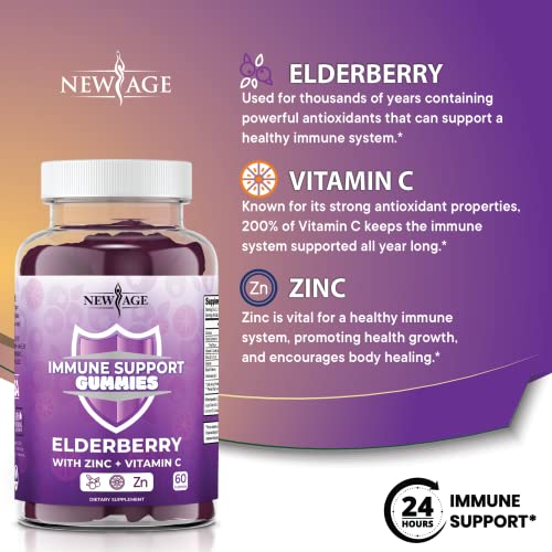 New Age Immune System Support Gummies - Sambucus Black Elderberry Gummies With Vitamin C And Zinc (Immune Support 120 Gummies) #TOP3