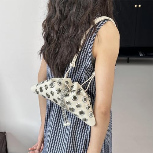 Trendy Drawstring Shoulder Hobo Bag for women Handbags, Metal Hole Cute Crossbody Purse with Adjustable Strap4