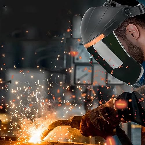 Image of Tyenaza Professional Welding Hood Helmet, Transparent Safety Face Shield with Heat Resistant Design(黑顶墨绿)