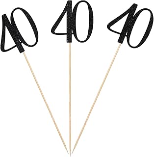 Black Glitter 40th Birthday Centerpiece Sticks, 12-Pack Number 40 Table Topper Anniversary Party Decorations