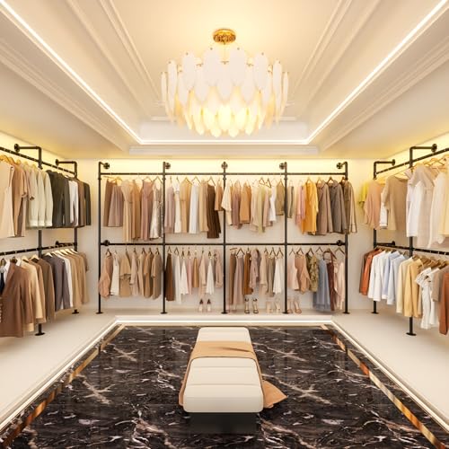 Aheaplus Industrial Pipe Clothing Rack, Reversible 13FT Clothes Rack for Hanging Clothes, Heavy Duty Garment Racks, Wall Mounted Closet Wardrobe, Corner L Shaped Walk-in Closet System, Black Aheaplus Industrial Pipe Clothing Rack, Reversible 13FT Clothes Rack for Hanging Clothes, Heavy Duty Garment Racks, Wall Mounted Closet Wardrobe, Corner L Shaped Walk-in Closet System, Black