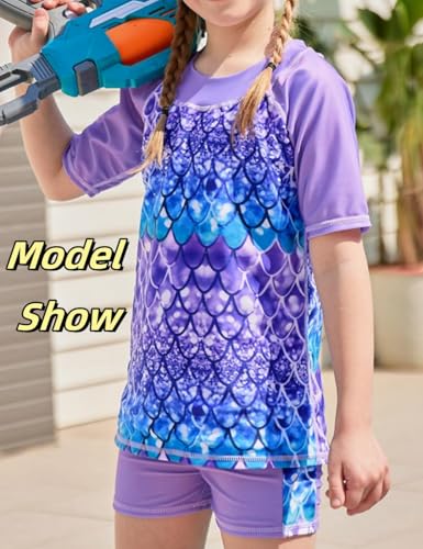 Image of Lovekider Girls Swimsuits Two Piece Rash Guard Set Short Sleeve Bathing Suit Liner Swimwear with Sun Protection 3-12T
