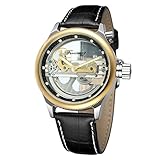 FORSINING Men's Unique Design Luxury Automatic Movt Popular Style Genuine Leather Strap Skeleton Watch